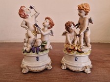 Pair of Capodimonte Porcelain Cherub Figurines Artist Signed Hand Painted