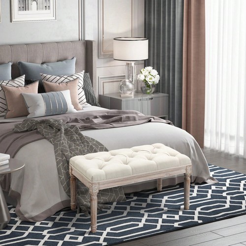 Cream tufted bed end - end, bench