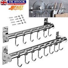 Wall Mounted Kitchen Utensils Pan Pot Hanging Rail Rack 6/8 Hooks Hanger Shelf
