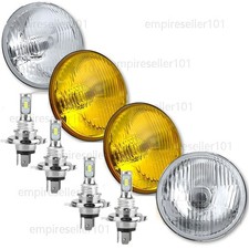 5-3/4" LED Headlight Crystal Clear Headlight Amber Yellow Glass H4 Bulbs Set