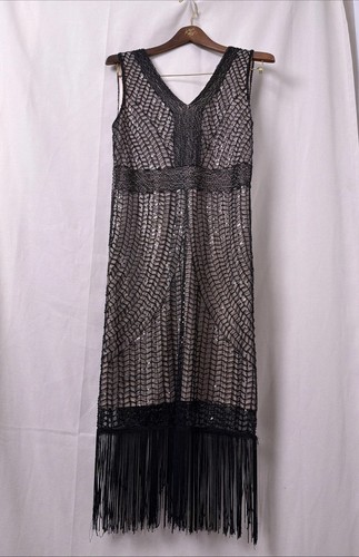 Black beaded flapper - beaded, dress