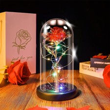 Ptesuply Beauty & The Beast Rose Lamp | LED Eternal Rose in Glass Dome | Gift