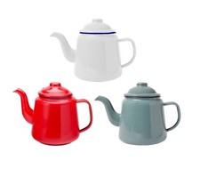 Falcon Enamel Teapot 14cm 1.5L With Handle & Lid Traditional Camping White Red