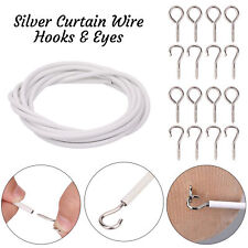 2/3/4/5/10/25M Curtain Wire Set with Hooks & Eyes – Strong White Hanging Cable 