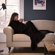 SNUG WEARABLE BLANKET & CUSHION TEDDY FLEECE WITH SLEEVES & FOOT POCKET ONE SIZE