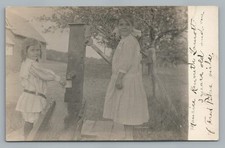 Water Pump Kids LYME New Hampshire RPPC "Fred Pike's Girl" Antique Photo 1912