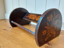 Antique Edwardian book trough, shelf, rack, inlaid flowers, booktrough, inlay