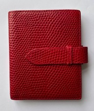 Smythson Featherweight Red Leather Embossed Bijou Pocket Organiser w Pencil