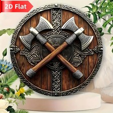 Viking theme wooden sign shield with battle axes room decoration #305 great gift