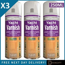 CLEAR YACHT VARNISH SPRAY EXTERIOR INTERIOR WATERPROOF ALL PURPOSE NEW 250ML x3