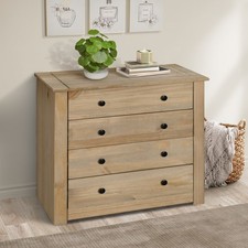 Panama 4 Drawer Chest of Drawers Solid Pine Wood Waxed Oak Finish