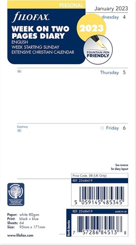 Filofax week view - week‑to‑view, 2023