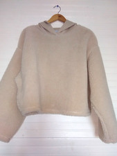  PRIMARK IVORY TEDDY FLEECE SOFT WARM  HOODED SHORT TOP UK M 14-16 LENGTH: 21"