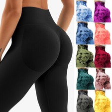 Women Yoga Pants Push Up Tie Dye Leggings Bum Butt Lifting Sport Gym Trousers UK