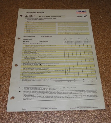 Inspection sheet yamaha 900 - sheet,