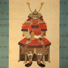 Japanese Antique Samurai Armor Kakejiku Hanging Scroll Painting with Box ASO413