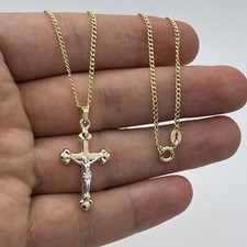 9ct Solid Yellow Gold Men&Women Crucifix Cross Pendant 20 inch Necklace New