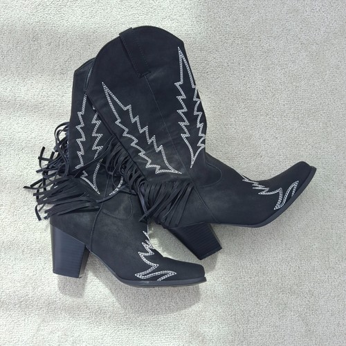 Black fringed faux suede - black,