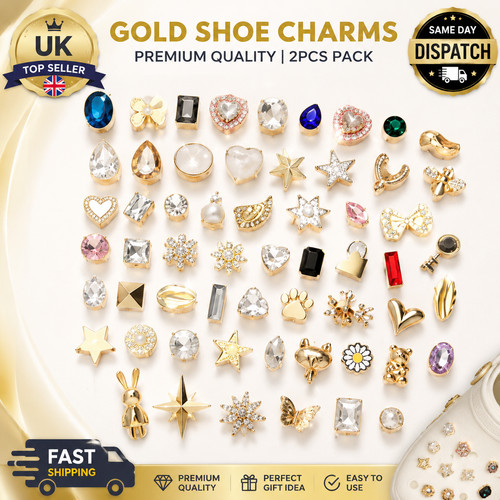 2pc gold shoe charms - gold,