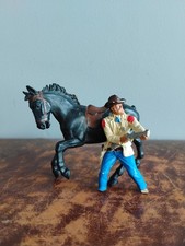 Vintage Cowboy & Black Horse Colourful Hand Painted Toy Play Display Figure