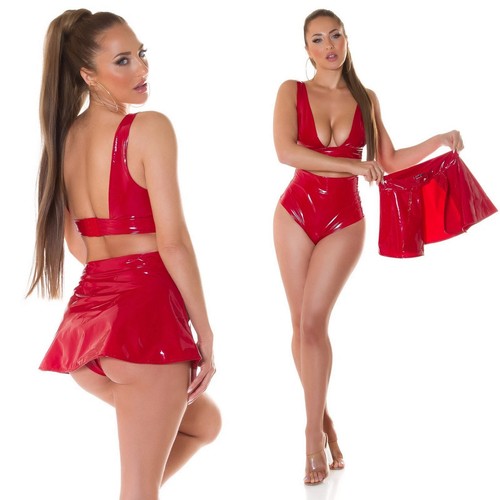 Red pvc mini skirt sexy - sexy, high