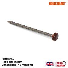 50x UPVC 40mm Poly Top Panel Pins Nails Plastic Head Soffit Fascia Nails (Brown)
