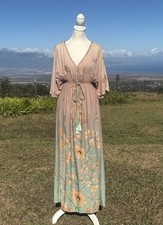 World Market Mira Blush Green Ombre Watercolor Floral Kaftan Maxi Dress  S / M