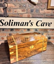 Antique Victorian Brass-Bound Walnut Campaign  Writing Slope Box c.1860