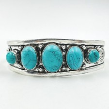 925 Sterling Silver Oval Turquoise Gemstone Handmade Jewelry Cuff Bracelet