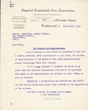 IMPERIAL CONTINENTAL GAS ASSOCIATION, London 1931 Re Certificate Letter Rf 46078