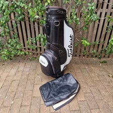 Titleist Tour Golf Leather Cart Bag 6-Way Divider Black White + Shoulder Strap