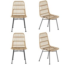 Dining Chairs Set of 4 | Rattan Kitchen Chairs 4 Set | Boho Style | VonHaus
