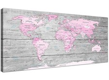 Large Pink Grey Map of World