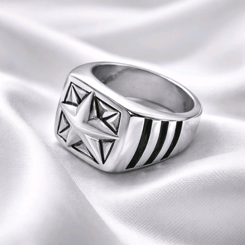 Mens ring silver compass - ring,