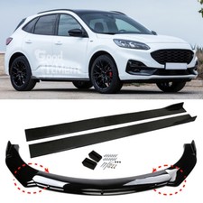 For Ford Kuga 2008+ Gloss Black Front Bumper Spoiler Lip + Side Skirts Splitter