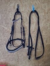 John Whitaker Leather Flash Bridle & Reins,Full Size, Black/ Diamante. (Ref:33Y)