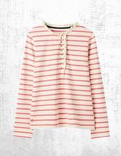 Women’s Jersey Top Long Sleeve Frill Detail Stripe Ivory Breton Size 16 (Defect)
