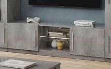 Martina Italian Grey Gloss Marble TV Cabinet Unit with LED Glass Display Shelf