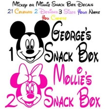 1 PERSONALISED MICKEY OR MINNIE SNACK BOX NAME STICKER VINYL LABEL DECAL DISNEY