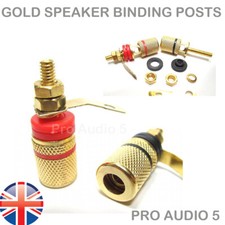 4x All Gold Speaker Binding Posts Terminal 4mm Sockets for Banana Plugs - 2 Pair