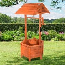 Wooden Wishing Well Planter Bucket Pot Home Decoration Garden Outdoor Backyard