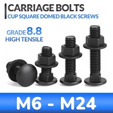 M6 M8 - M24 CARRIAGE BOLTS CUP SQUARE DOMED BLACK SCREWS HIGH TENSILE GRADE 8.8