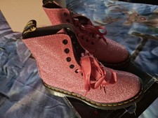 Dr. Martens 1460 Pascal Glitter Boots Pink Ribbon Laces Womens Sz 6 (39) in box 