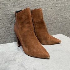 Ted Baker Suede Ankle Boots Brown Block Heel Zip Up UK7 EUR40