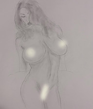 Veronika Zemanova Drawing Original b/w Size 16 Inch large Cont'e, Charcoal OOK