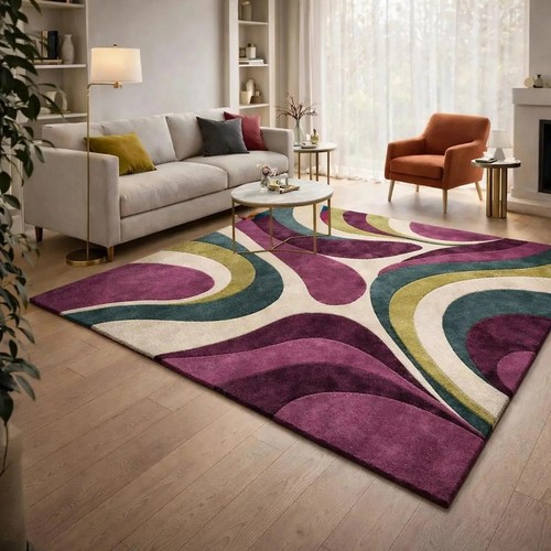 Hand tufted wool rug purple - wool,