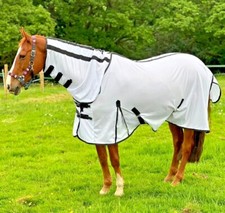 White & Zebra Fly Mesh Rug for Horse Pony Shetland - Lightweight Full Neck Combo