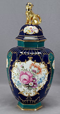 Royal Bonn Sevres Hand Painted Floral Raised Gold Cobalt Dog Finial Urn / Jar