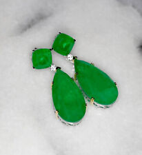 Lab Created Emerald Austrian Crystal Silver Drop Earrings 18k Gold Accents