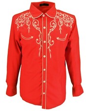 Mazeys Mens Red Western Cowboy Embroidered Vintage/retro Shirts